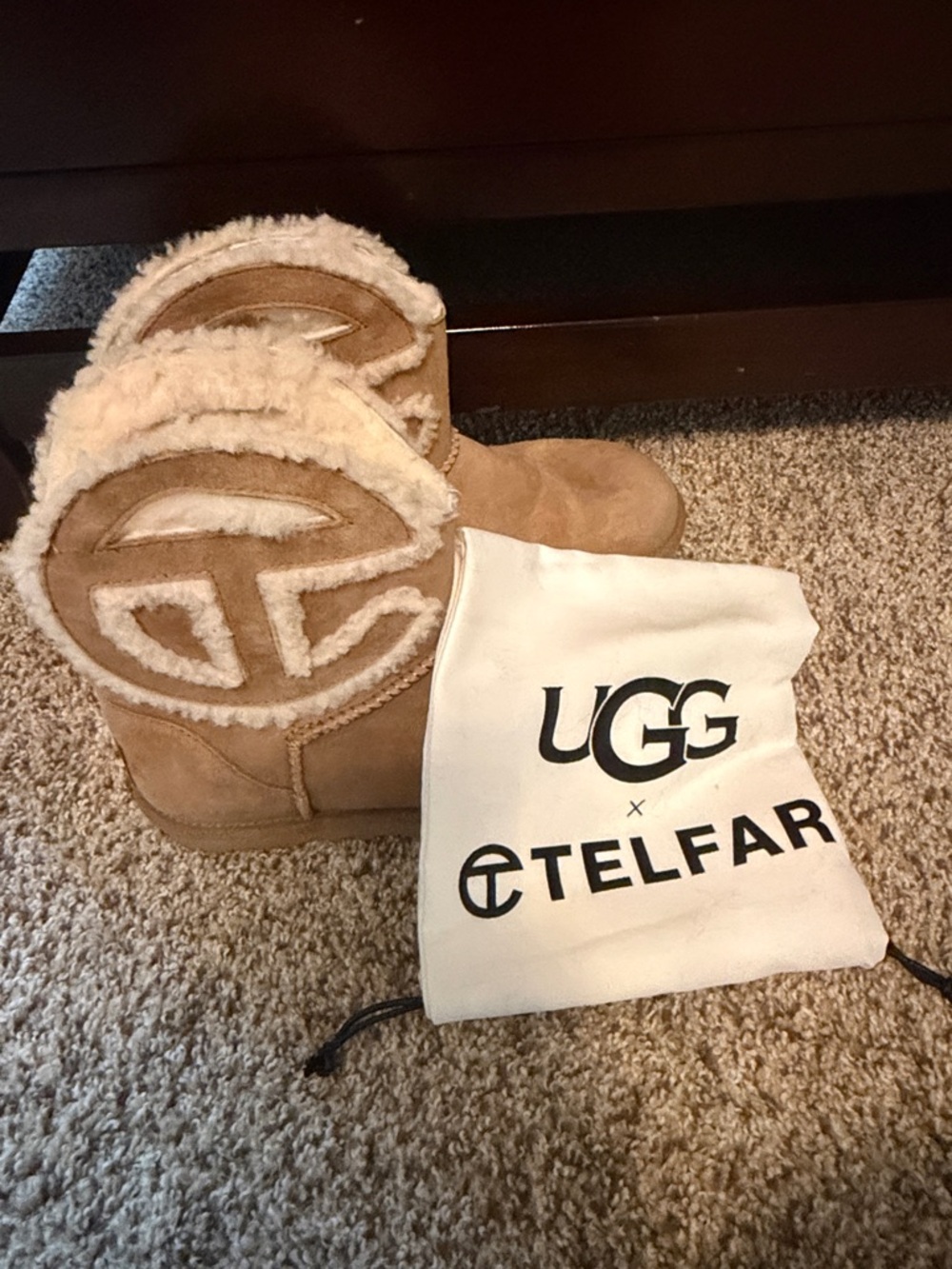 Telfar x UGG Tan Shearling Logo Boots